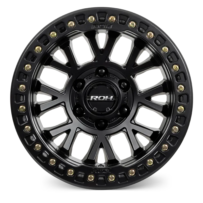 ROH BL01 Beadlock Wheel in Matte Black with Black Ring, Black Cap & Gold Bolts